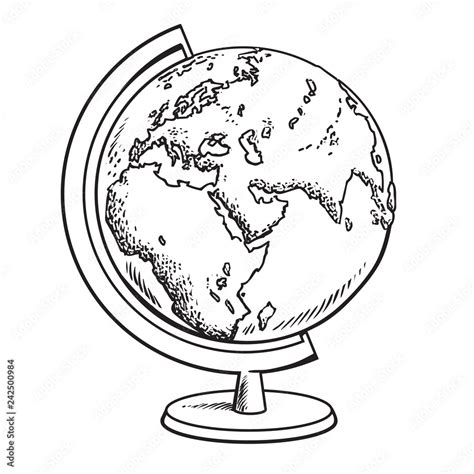 Hand Drawn School Globe Model Of Earthgeography Icon Black And White