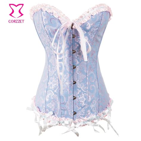 S 2xl Sexy Jacquard Tapestry Gothic Corset Top Bustier With Thong Set