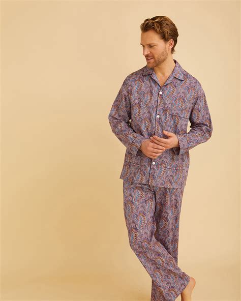 Mens Liberty Cotton Pyjamas Burgundy Paisley Bonsoir Of London