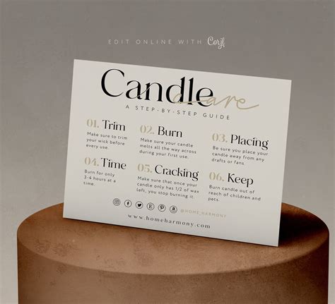Candle Care Card Editable Candle Instructions Printable Etsy