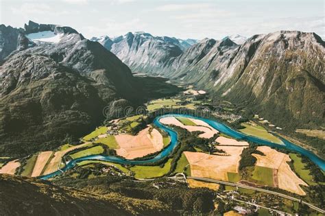 View On A Valley And A River In Norway Stock Image Image Of Landscape