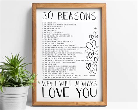 Reasons I Love You Print 20 Reasons 10 Reasons 40 Reasons Etsy