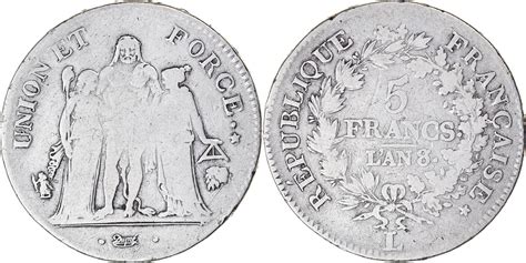 France 5 Francs An 85 L Coin Union Et Force Bayonne Silver Vf20 25