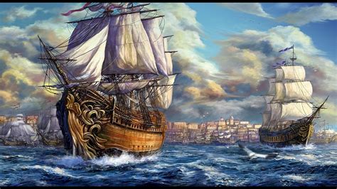 Fantasy Ship Boat Art Artwork Ocean Sea Wallpaper 1920x1080 669843