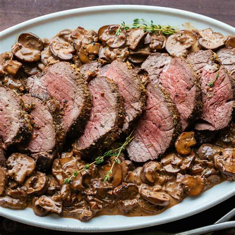 Place beef tenderloin in a casserole. Beef Tenderloin with Mushroom Sauce (VIDEO) - recipes-online