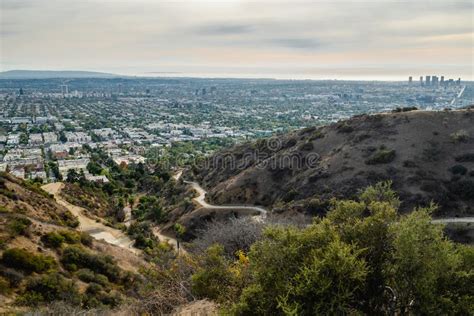 Sunset In Runyon Canyon Park And Downtown Los Angeles Stock Image