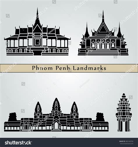 Phnom Penh Landmarks Monuments Isolated On Stock Vector Royalty Free