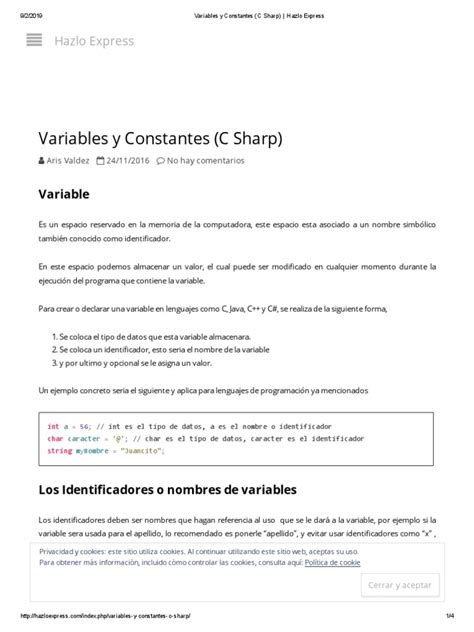 Variables Y Constantes C Pdf Variable Informática C Sharp