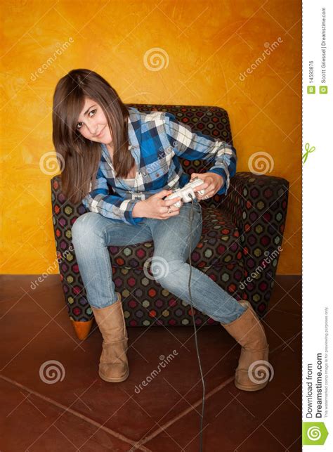 Cute Girl Playing Video Game Stock Photo Image Of Seated