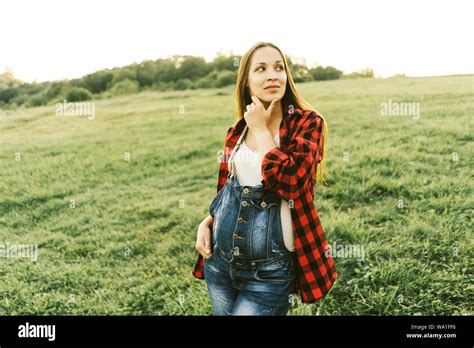 Pregnant Woman Overalls Hi Res Stock Photography And Images Alamy