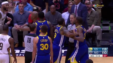 Kevin Durant And Demarcus Cousins Ejected Steph Curry Rolls Ankle Youtube
