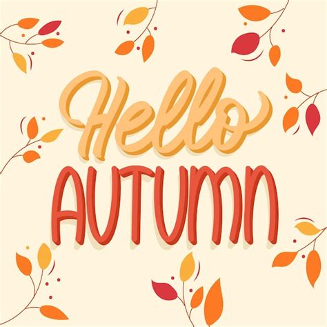 Free Vector Cute Hello Autumn Lettering With Leaves