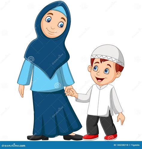 Cartoon Muslim Mother With Her Son Stock Vector Illustration Of Mother Male 144238218