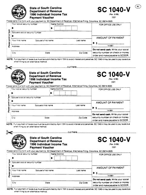Fillable Online Sctax South Carolina Form Sc1040 V Instructionsesmart
