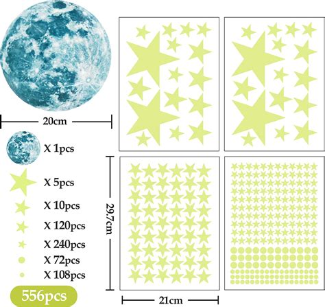 Glow In The Dark Stickers 556pcs Star And Moon Wall Ceiling Decals