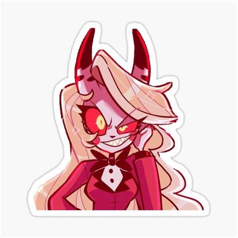 A Sticker With An Image Of A Demon Girl In Pink And White Holding Her Head