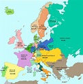 Map of Europe 1815 showing countries population : europe