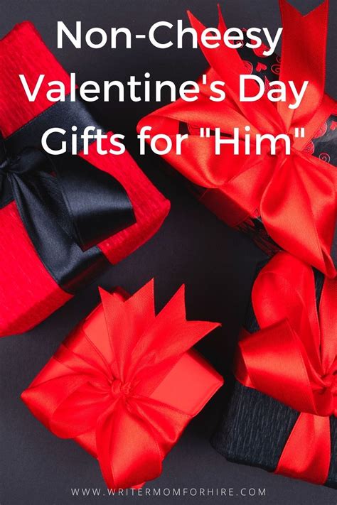 Black And Red Wrapped Gifts With A Text Overlay That Reads Non Cheesy
