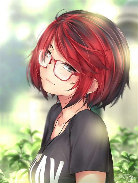 Cute Anime Girl Red Head Freckles Glasses Cabelos Pinterest
