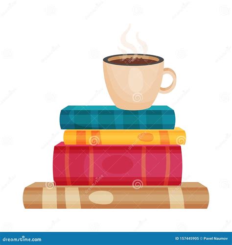 Stack Of Books With A Cup Of Coffee Vector Illustration On A White