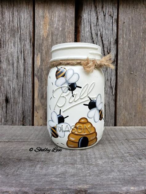 Honey Bee Mason Jar Pint Jar 5 Inches Tall Choice Of Lighted Etsy