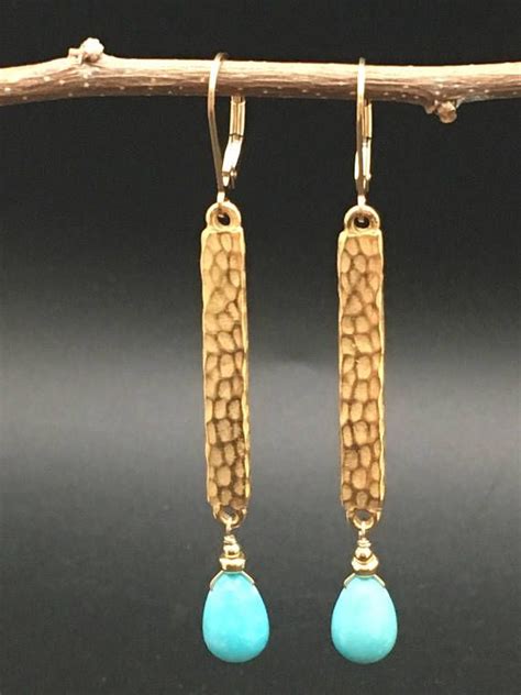 Long Kingman Mine Turquoise Earrings Turquoise Earrings Gold Etsy