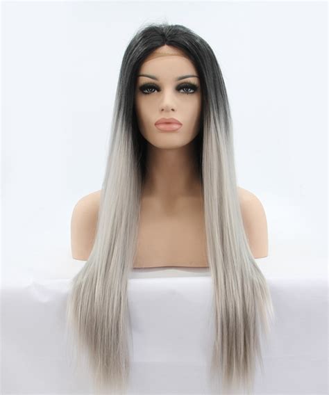 CARA Grey Ombre Synthetic Lace Front Wig Straight Hair 1B Grey Lace