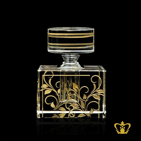buy splendid square crystal perfume bottle with floral golden handcrafted designer pattern and a