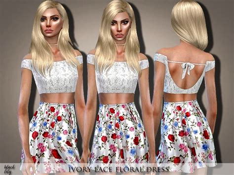 The Sims Resource Ivory Lace Floral Dress By Black Lily Sims 4 Downloads