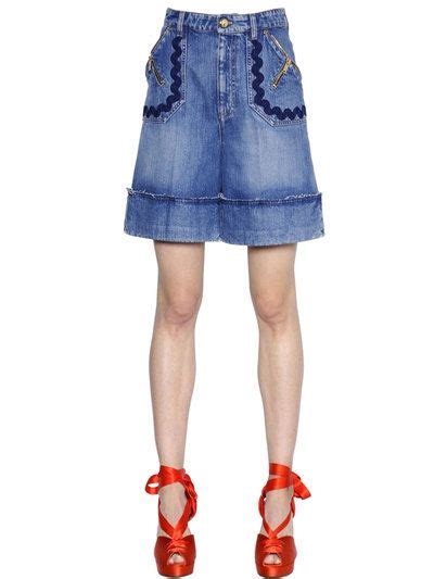 Sonia Rykiel Embroidered Cotton Denim Shorts In Blue Modesens Denim