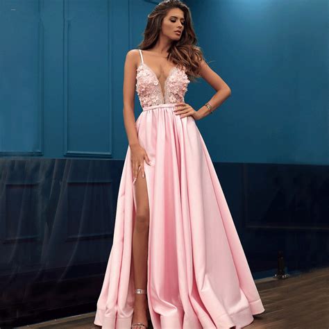 Modest Pink Illusion Stain Prom Dresses Long Lace Applique 3d Flowers