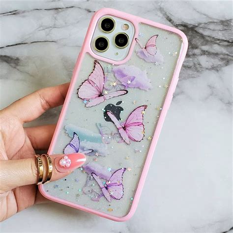 Iphone 12 Mini 54 Clear Tpu Soft Butterfly Pink Holographic Glitter