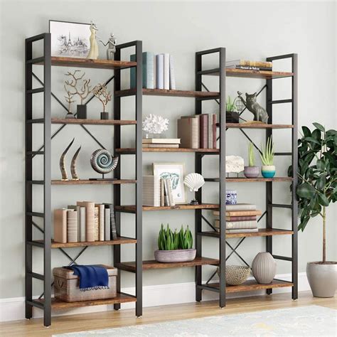 All Black Etagere Large Open Bookshelf Vintage Industrial Style Shelves