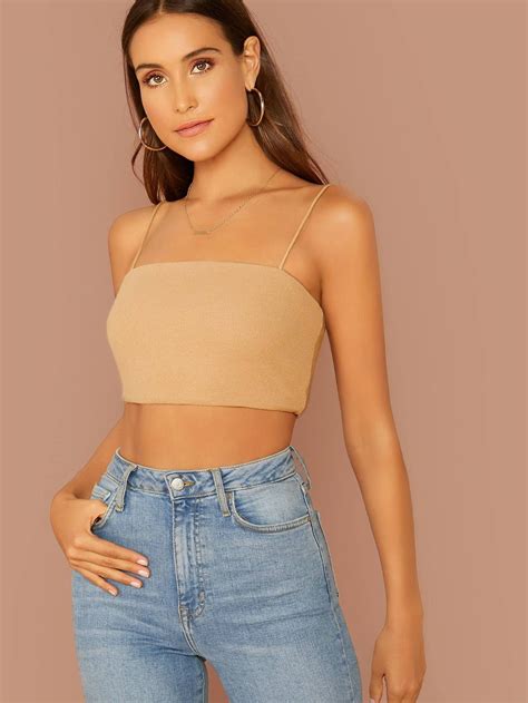 Shein Rib Knit Crop Cami Top In 2020 Cami Crop Top Crop Tops Fashion