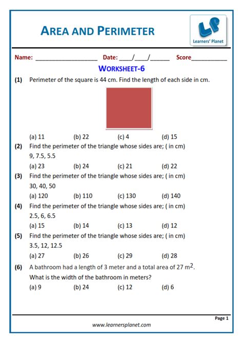 2020 Area And Perimeter Worksheet For Class 7th