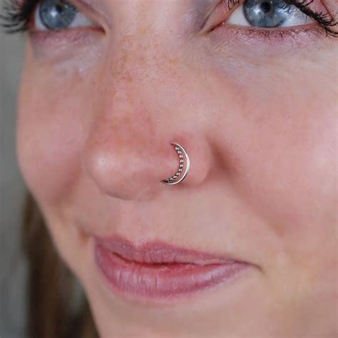 Beaded Silver Nose Ring Minimalist Nose Ring Hoop Custom Size Nose Ring Gauge Nose Rings