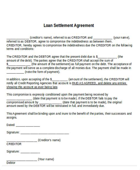 name of creditor organisation [your. FREE 11+ Settlement Agreement Samples in PDF | MS Word ...
