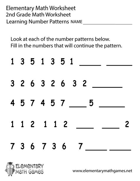 Free Printable Number Patterns Worksheet For Second Grade