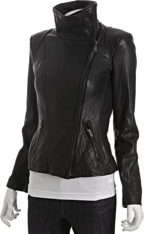 Michael Michael Kors Black Asymmetrical Zip Leather Moto Jacket In