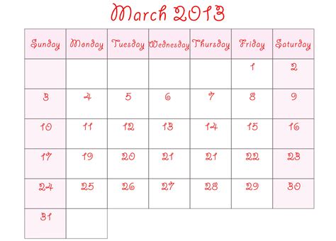 9 Best Images Of March Printable Calendar 2013 March 2013 Calendar