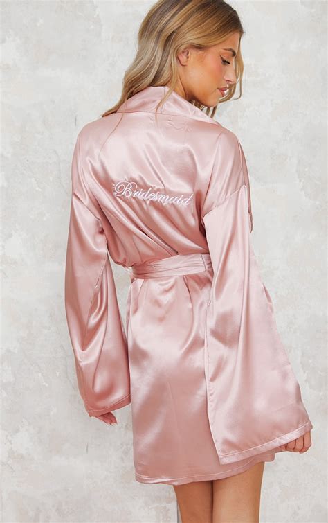 Dusty Pink Bridesmaid Embroidered Satin Robe Prettylittlething Uae
