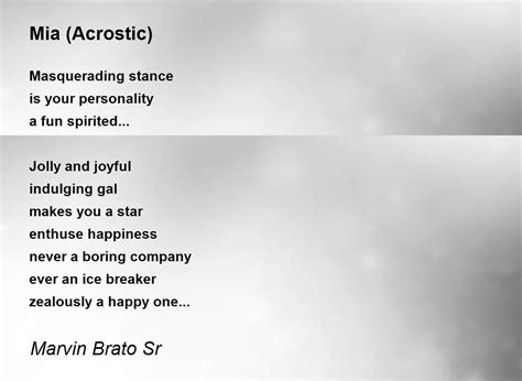 Mia Acrostic Mia Acrostic Poem By Marvin Brato Sr