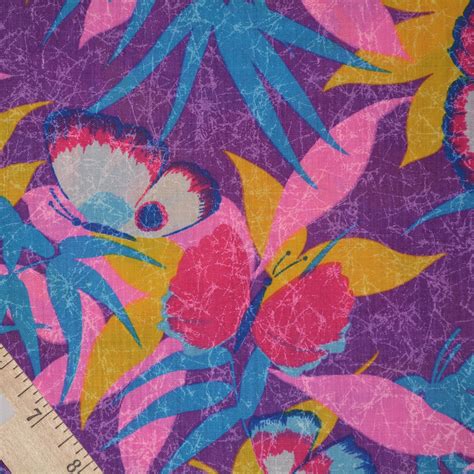 Vintage Fabric 1980s Deco South Beach Tropical Butterfly Print