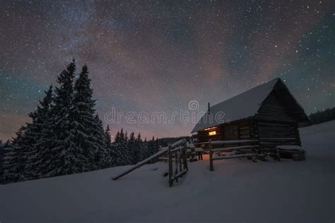 Log Cabin At Starry Night Stock Image Image Of Burqin 3893671