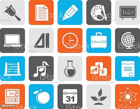 Silhouette Education Science And Studies Icons Stock Illustration
