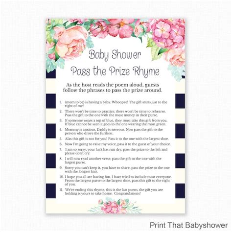 Pass The Prize Baby Shower Game Printable