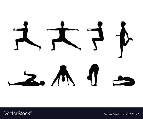 Stretching Exercise Set With Silhouette Man Vector Image
