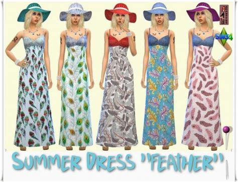 Annett`s Sims 4 Welt Maxi Summer Dress Feather And Jeans Hat • Sims 4