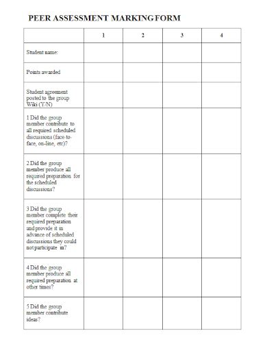 Free 10 Peer Assessment Form Samples Evaluation Summative Review