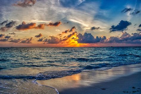 Landscape Ocean Beach Sunset Summer Luxury Wave Cloud Maldives